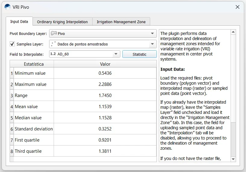 Figura 1. Interface do plugin. Aba: Entrada de dados.