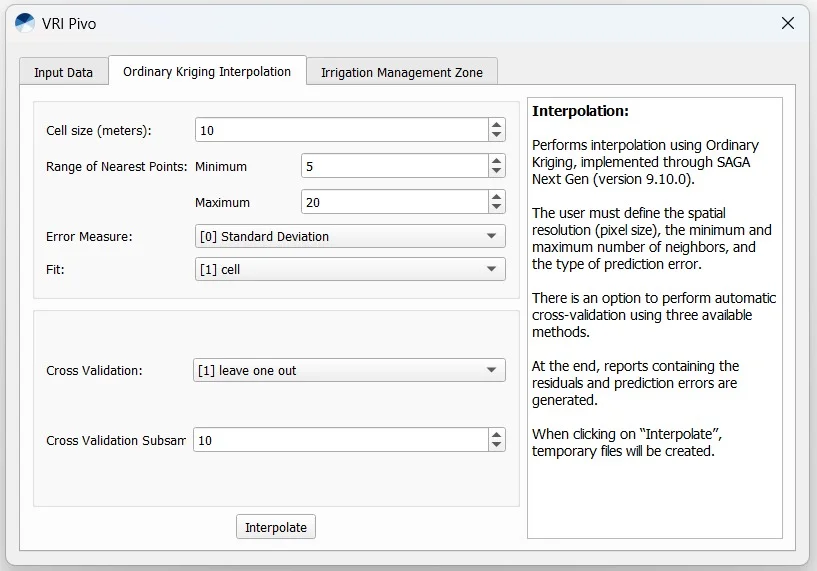 Figura 2. Interface do plugin. Aba: Interpolação.